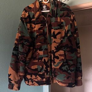 Timberland Camouflage Corduroy Zip Jacket in Brown Green Black